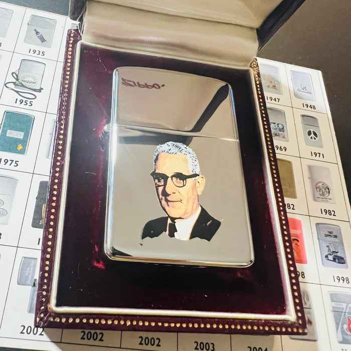 1968 Lester Flickinger portrait Zippo in burgundy presentation case