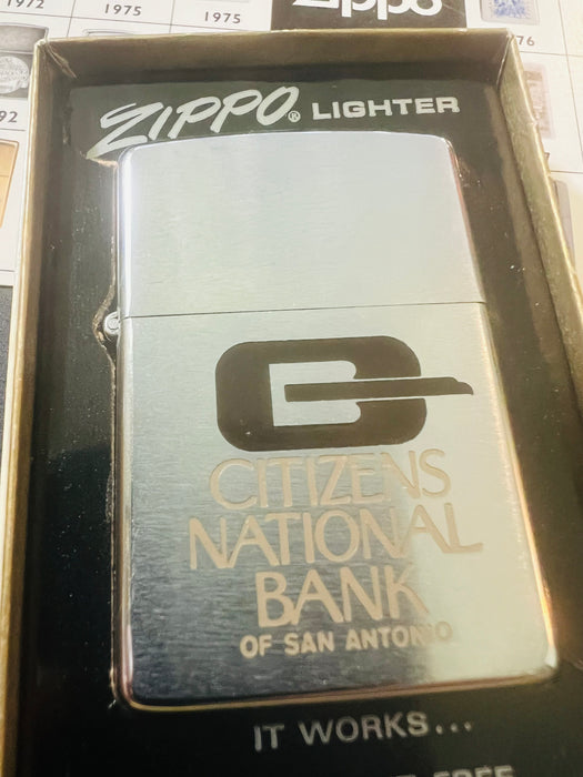 1973 Citizens National Bank of San Antonio Zippo Lighter – Unfired – Original Box