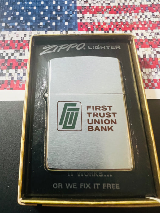 1977 Zippo First Trust Union Bank Advertising Lighter – Mint 98 – Unfired – Original Box