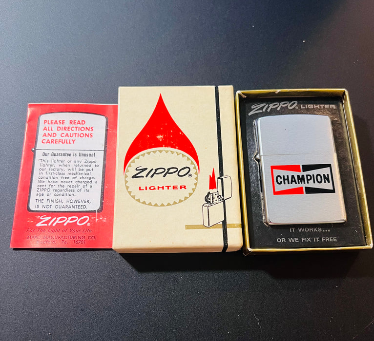 1978 Zippo Champion Advertising Lighter – Gem Mint 100 – Unfired – New in Box