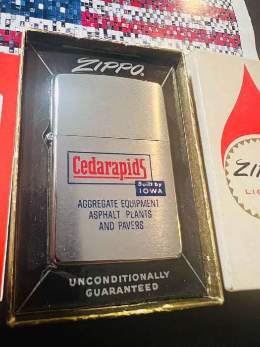 1969 Zippo Cedarapids Built by Iowa Advertising Lighter – New in Box – Unfired