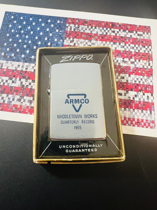 1965 Zippo Armco Middletown Works Quarterly Record – Mint 97 – Unfired – Box & Paperwork