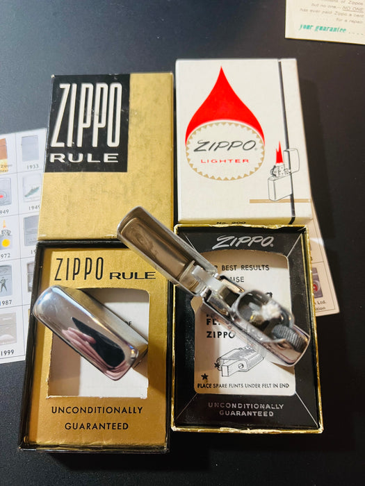 1965 Richard Gil Will Zippo Set – Unfired Lighter & Matching Zippo Rule Tape Measure