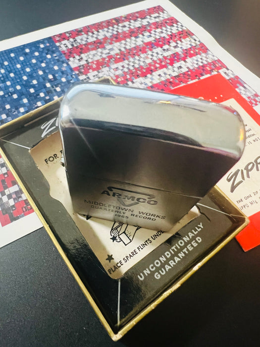 1965 Zippo Armco Middletown Works Quarterly Record – Mint 97 – Unfired – Box & Paperwork