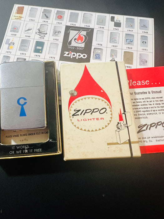 1976 Zippo Blue C-and-Triangle Logo Advertising Lighter – Mint 98 – Unfired – Box & Paperwork