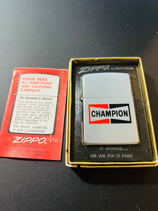 1978 Zippo Champion Advertising Lighter – Gem Mint 100 – Unfired – New in Box