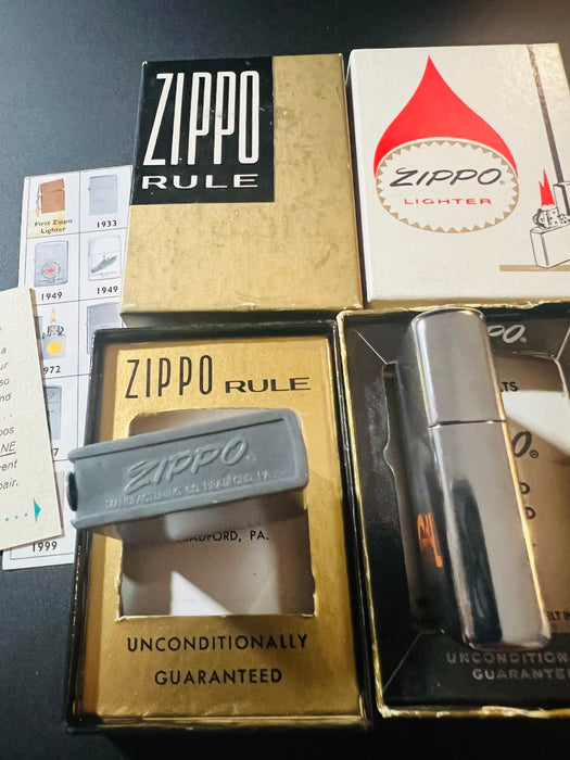 1965 Richard Gil Will Zippo Set – Unfired Lighter & Matching Zippo Rule Tape Measure