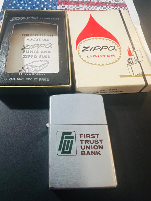 1977 Zippo First Trust Union Bank Advertising Lighter – Mint 98 – Unfired – Original Box