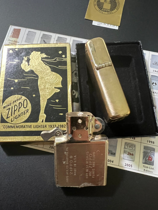 1982 50 Year Commemorative Brass Zippo Lighter