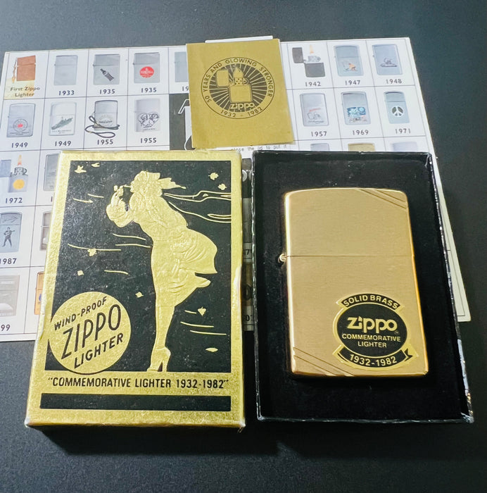 1982 50 Year Commemorative Brass Zippo Lighter