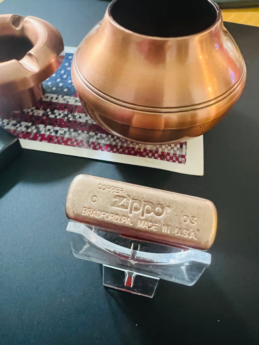 Mint 2003 Camel Copper Zippo Lighter & Ashtray Gift Set