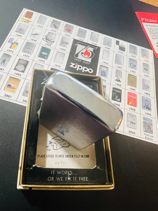 1976 Zippo Blue C-and-Triangle Logo Advertising Lighter – Mint 98 – Unfired – Box & Paperwork