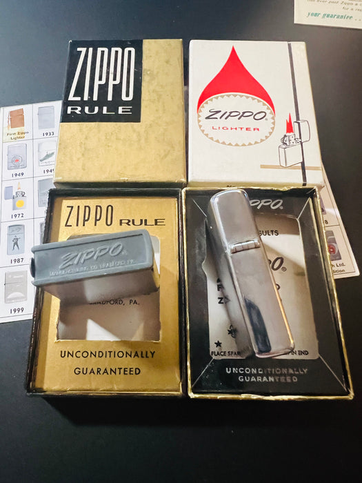 1965 Richard Gil Will Zippo Set – Unfired Lighter & Matching Zippo Rule Tape Measure