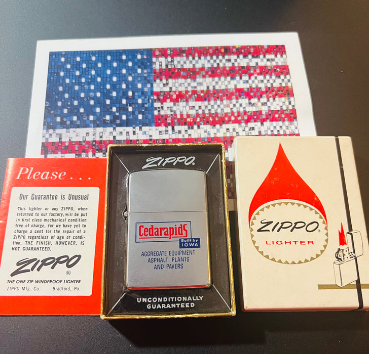 1969 Zippo Cedarapids Built by Iowa Advertising Lighter – New in Box – Unfired