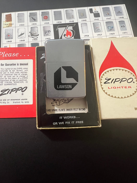 1974 Zippo Lawson Advertising Lighter – Gem Mint 100 – Unfired – Box & Paperwork