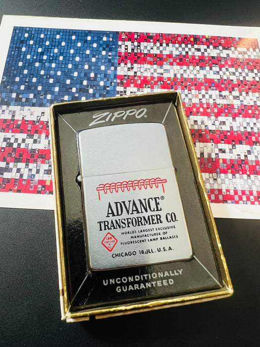 1962 Zippo Advance Transformer Co. Advertising Lighter – Mint 99 – Box & Paperwork