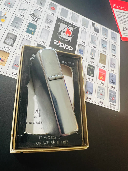 1976 Zippo Blue C-and-Triangle Logo Advertising Lighter – Mint 98 – Unfired – Box & Paperwork
