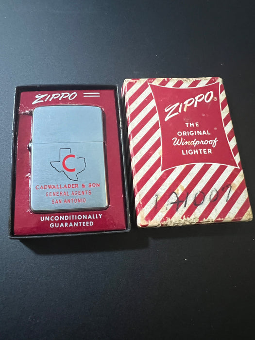 1956 Red Candy Stripe Cadwallader Zippo lighter New in Box