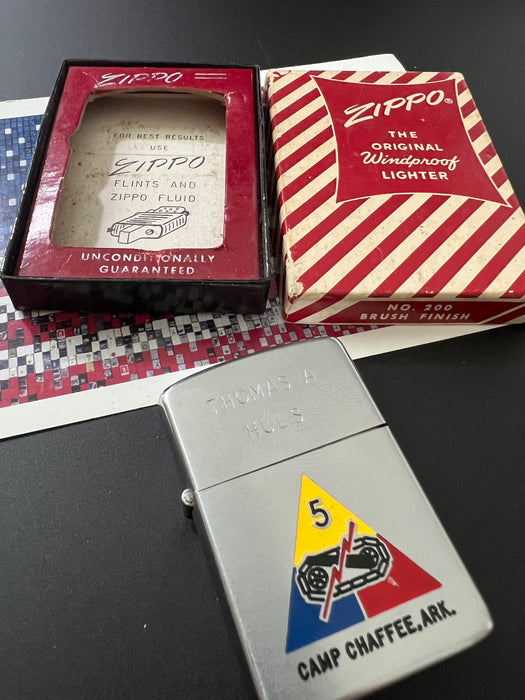 1954 Camp Chaffee 5th Armored Division Zippo Lighter in Box
