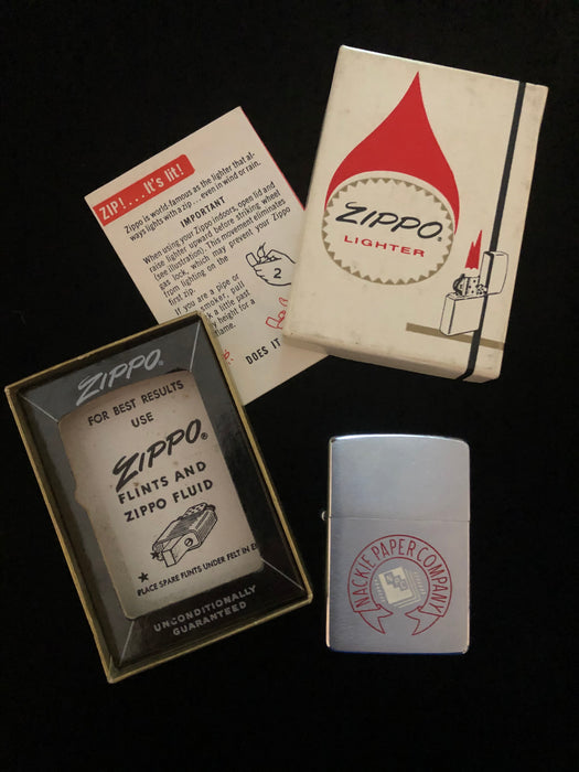 1965 Nackie Paper Co MIB Zippo Advertiser