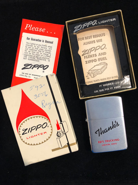 1965 Ed's Trucking Zippo Lighter ~"Thanks" - Excellent   NOS  FREE Shipping