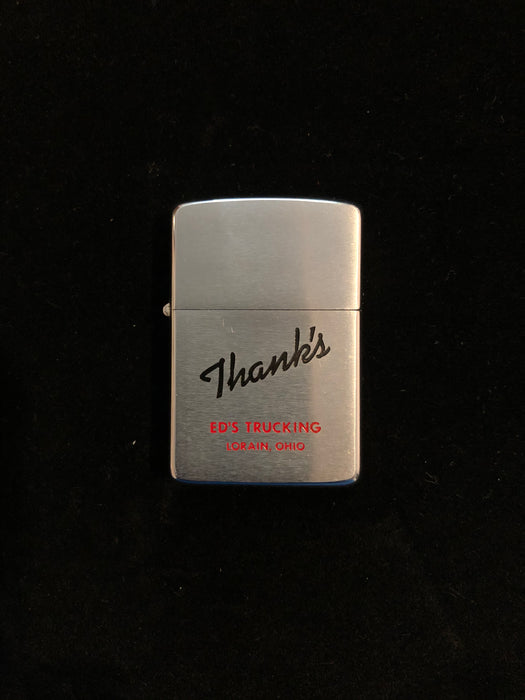 1965 Ed's Trucking Zippo Lighter ~"Thanks" - Excellent   NOS  FREE Shipping