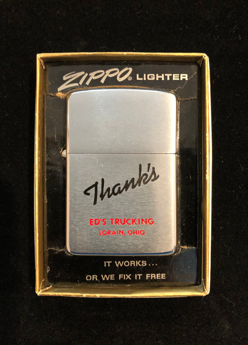 1965 Ed's Trucking Zippo Lighter ~"Thanks" - Excellent   NOS  FREE Shipping