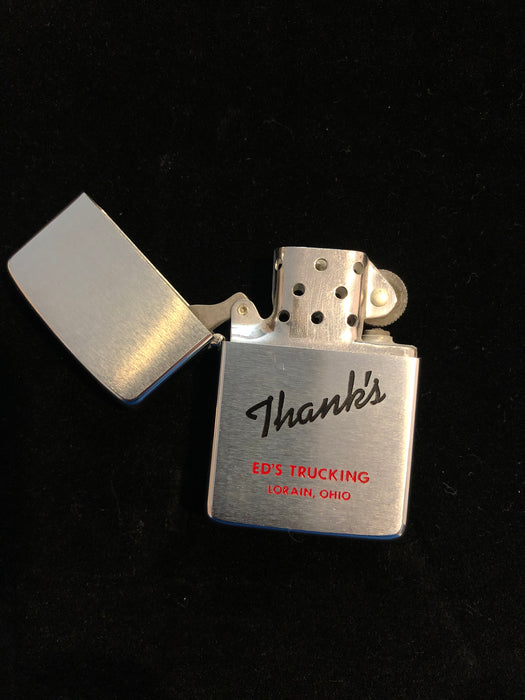 1965 Ed's Trucking Zippo Lighter ~"Thanks" - Excellent   NOS  FREE Shipping