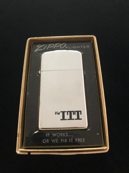 1973 Mint in Box ITT Zippo Advertiser  Slim Lighter