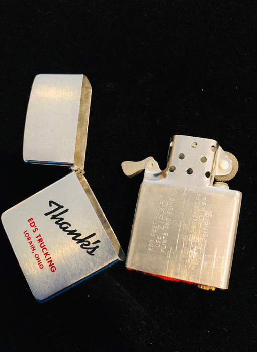 1965 Ed's Trucking Zippo Lighter ~"Thanks" - Excellent   NOS  FREE Shipping