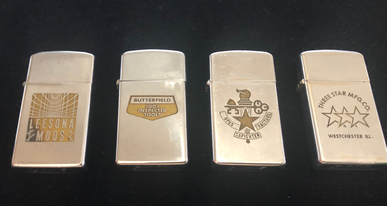 1968 Lot of Four Vintage Slim Zippo Advertisers - Lot # 34