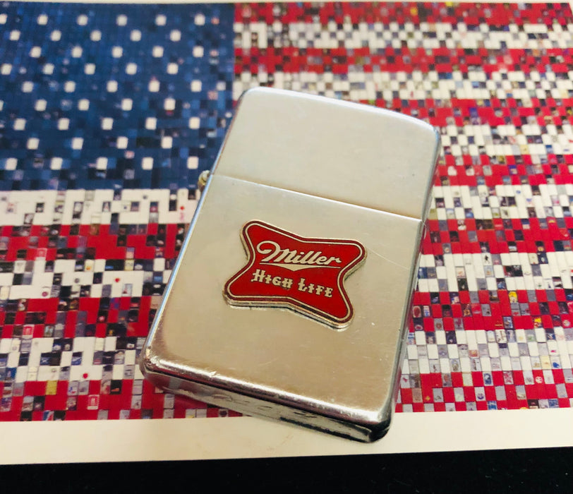 1955 Miller High Life 2-Sided 100th Anniversary Affixed Emblem Vintage Zippo Lighter