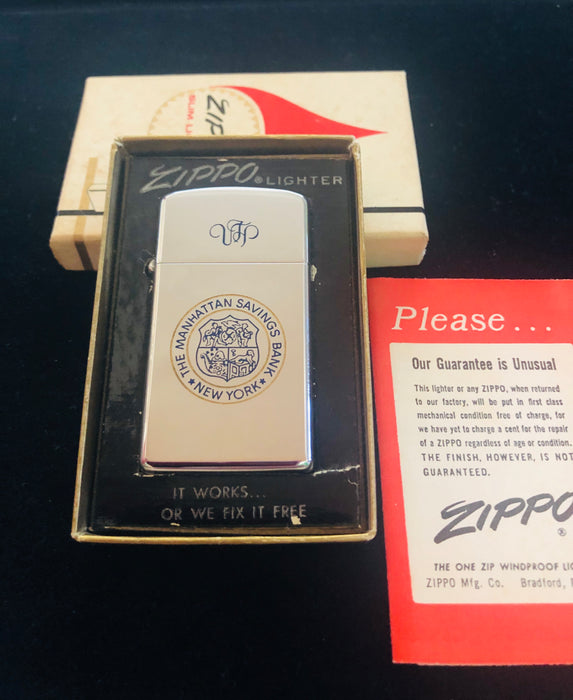 1968 VIP Manhattan Savings Bank Zippo Slim Lighter - MIB