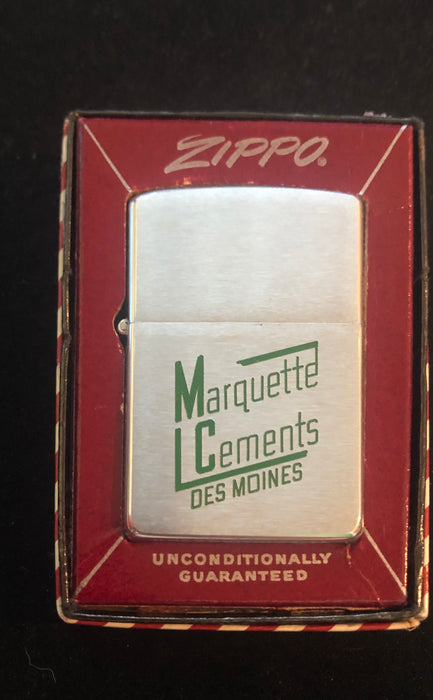 1957 Marquette Cement Vintage Zippo Lighter - Double-Sided Red Candy Stripe