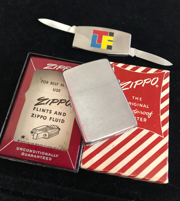 1962 LTFi Vintage Red Candy Stripe Zippo Lighter w Matching Pocket Knife