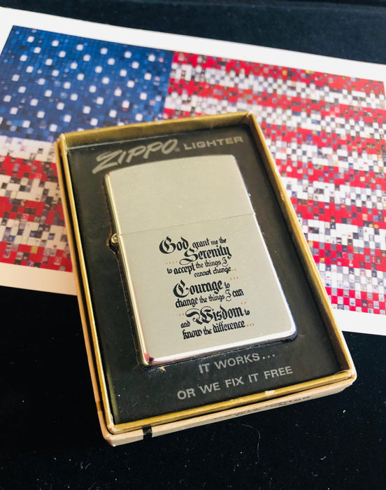 1977 Serenity Prayer Vintage Zippo Lighter - Mint in Box