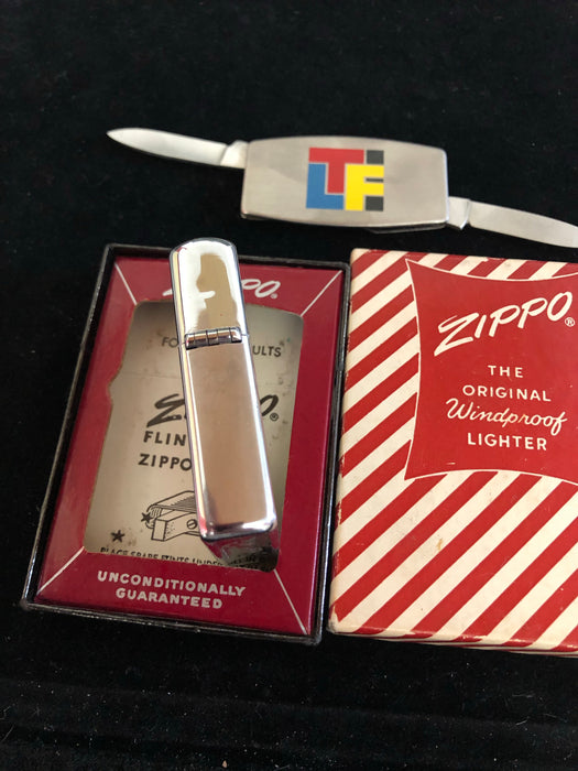 1962 LTFi Vintage Red Candy Stripe Zippo Lighter w Matching Pocket Knife