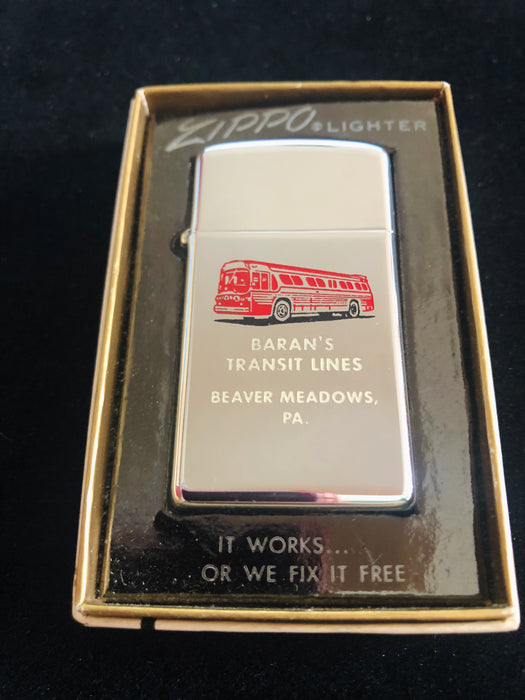 1966 Baran’s Transit Lines Slim Zippo Lighter - NOS