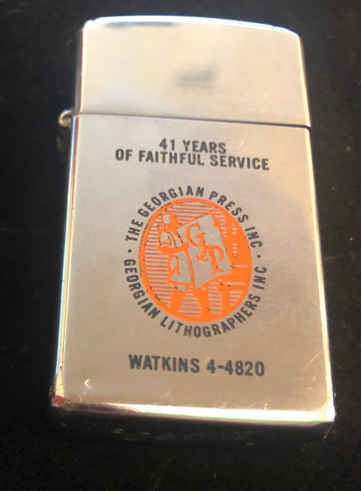 1958 Flat Bottom Zippo Slim Lighter - Georgian Press