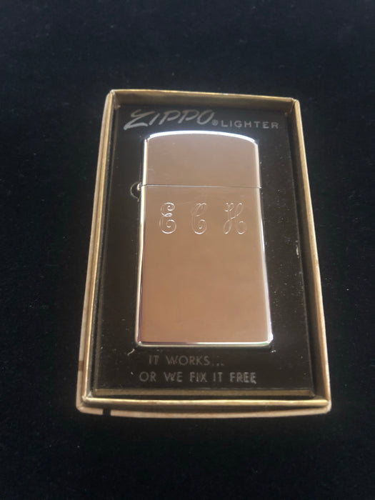 1973 High Polish Slim Monogrammed Zippo Lighter in Box