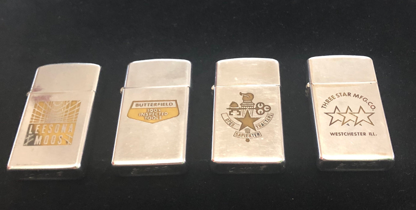 1968 Lot of Four Vintage Slim Zippo Advertisers - Lot # 34