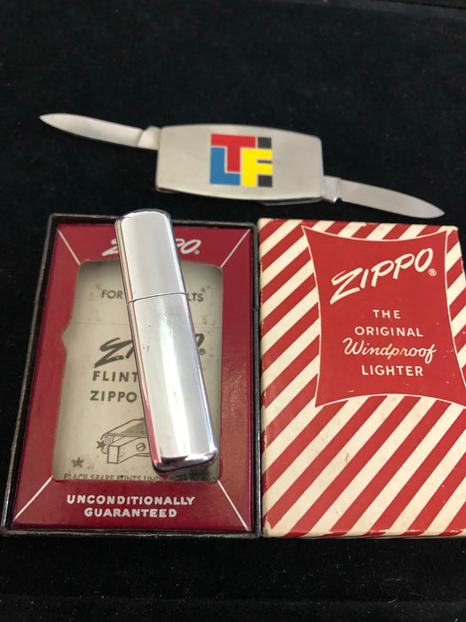 1962 LTFi Vintage Red Candy Stripe Zippo Lighter w Matching Pocket Knife