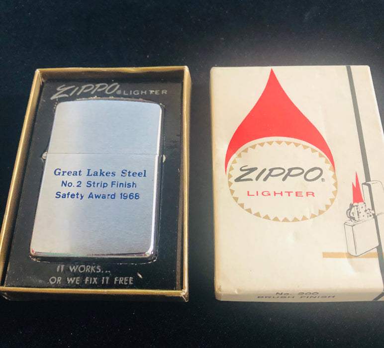 1968 Great Lakes Steel Safety Award Brushed Chrome Vintage Zippo Lighter - NOS