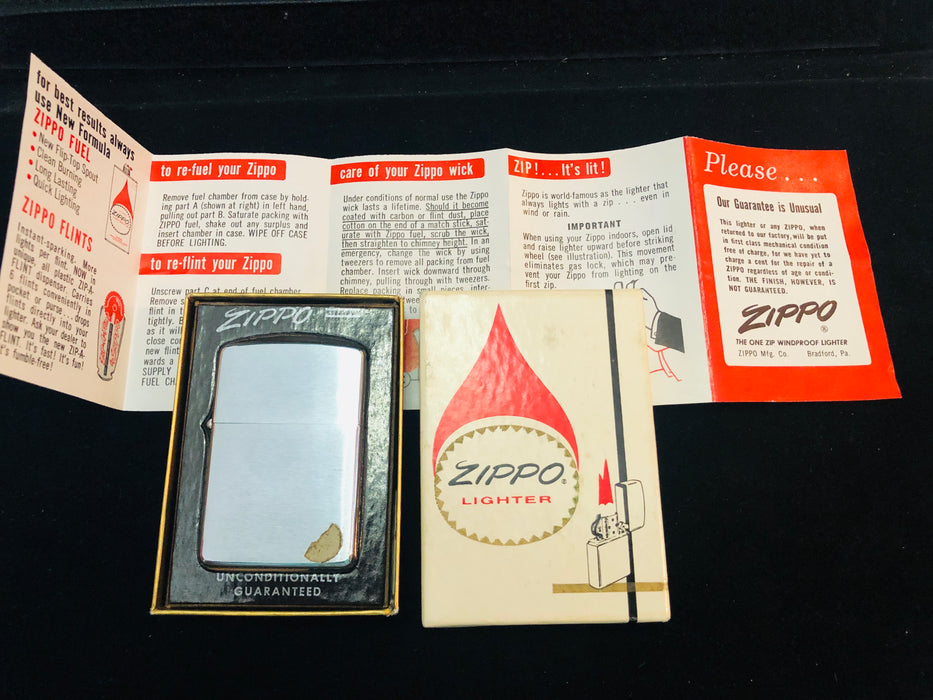 1962 Brushed Chrome Vintage Zippo Lighter - MIB