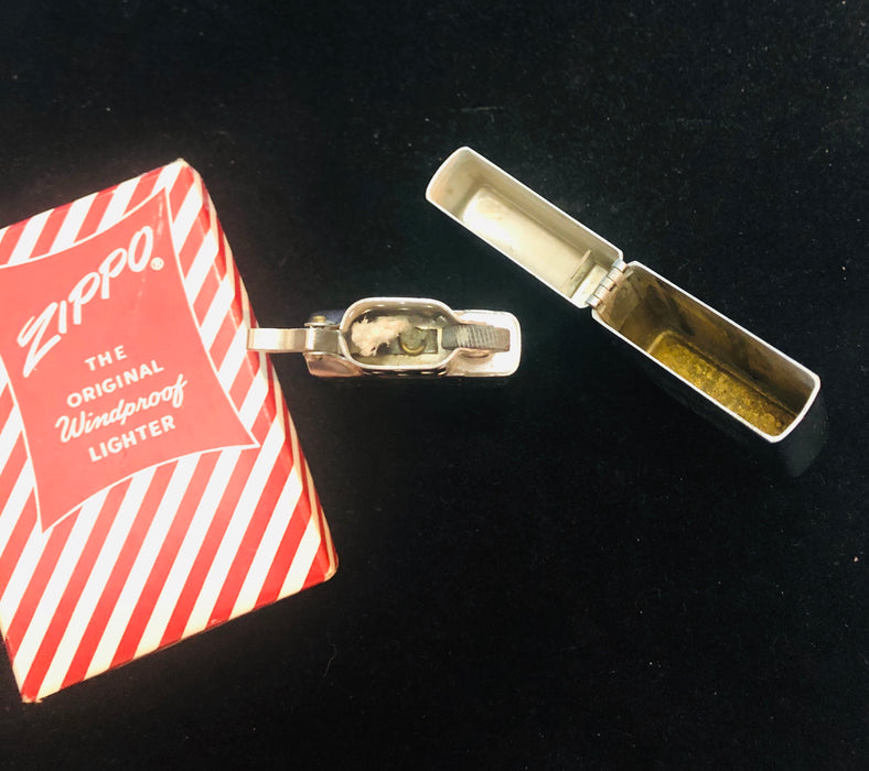 1957 Marquette Cement Vintage Zippo Lighter - Double-Sided Red Candy Stripe