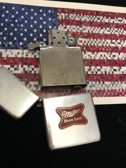 1955 Miller High Life 2-Sided 100th Anniversary Affixed Emblem Vintage Zippo Lighter