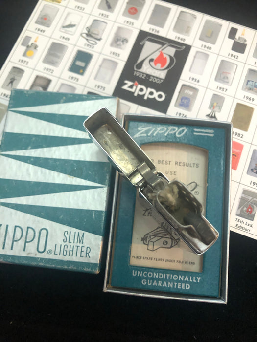 1962 Vintage Engine Turned Slim Zippo Lighter Mint in Box