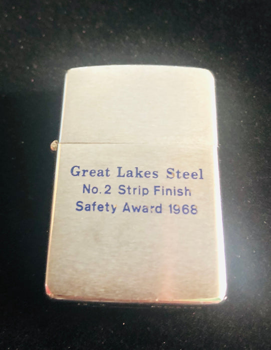 1968 Great Lakes Steel Safety Award Brushed Chrome Vintage Zippo Lighter - NOS