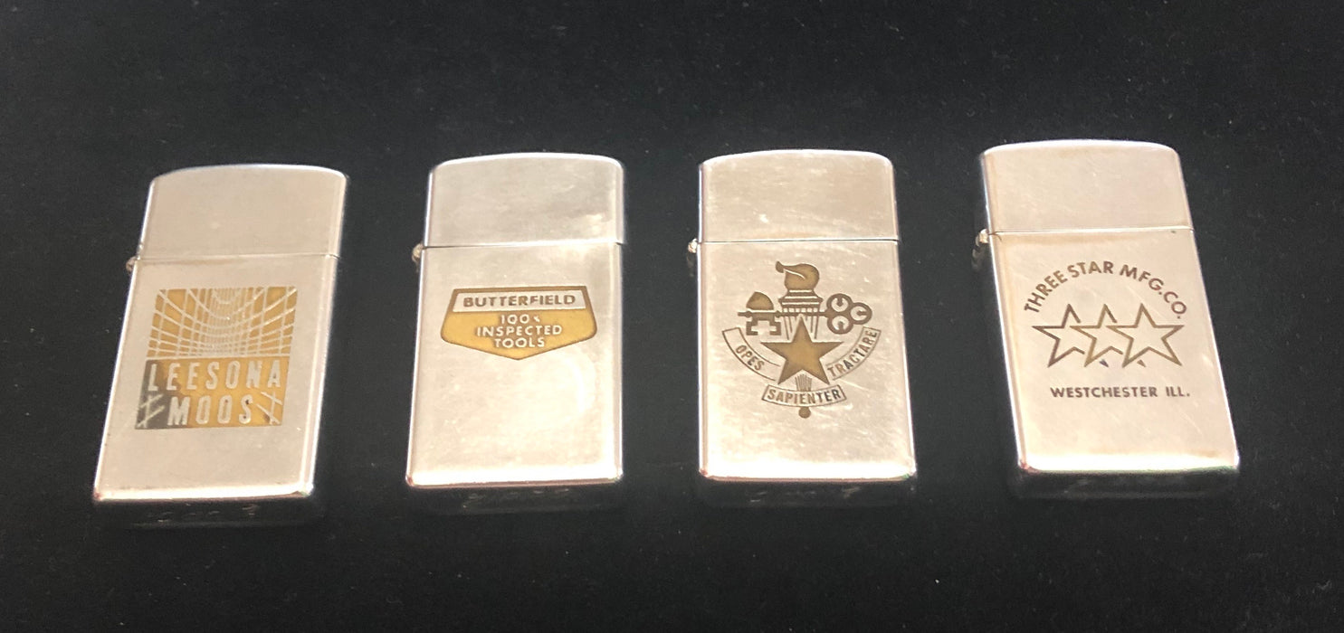 1968 Lot of Four Vintage Slim Zippo Advertisers - Lot # 34