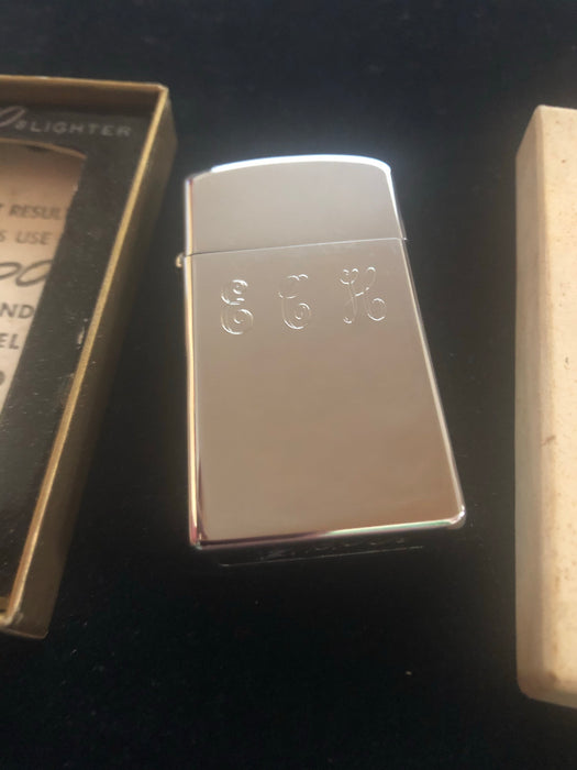 1973 High Polish Slim Monogrammed Zippo Lighter in Box